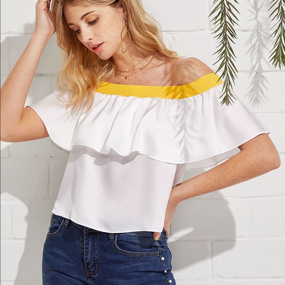 Shein flounce embellished Bardot blouse
